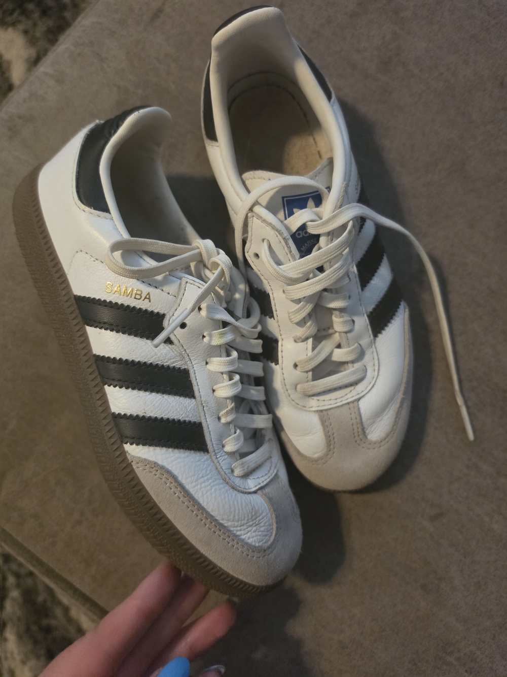 adidas Samba White Black with Gum Sole and Gold Logo